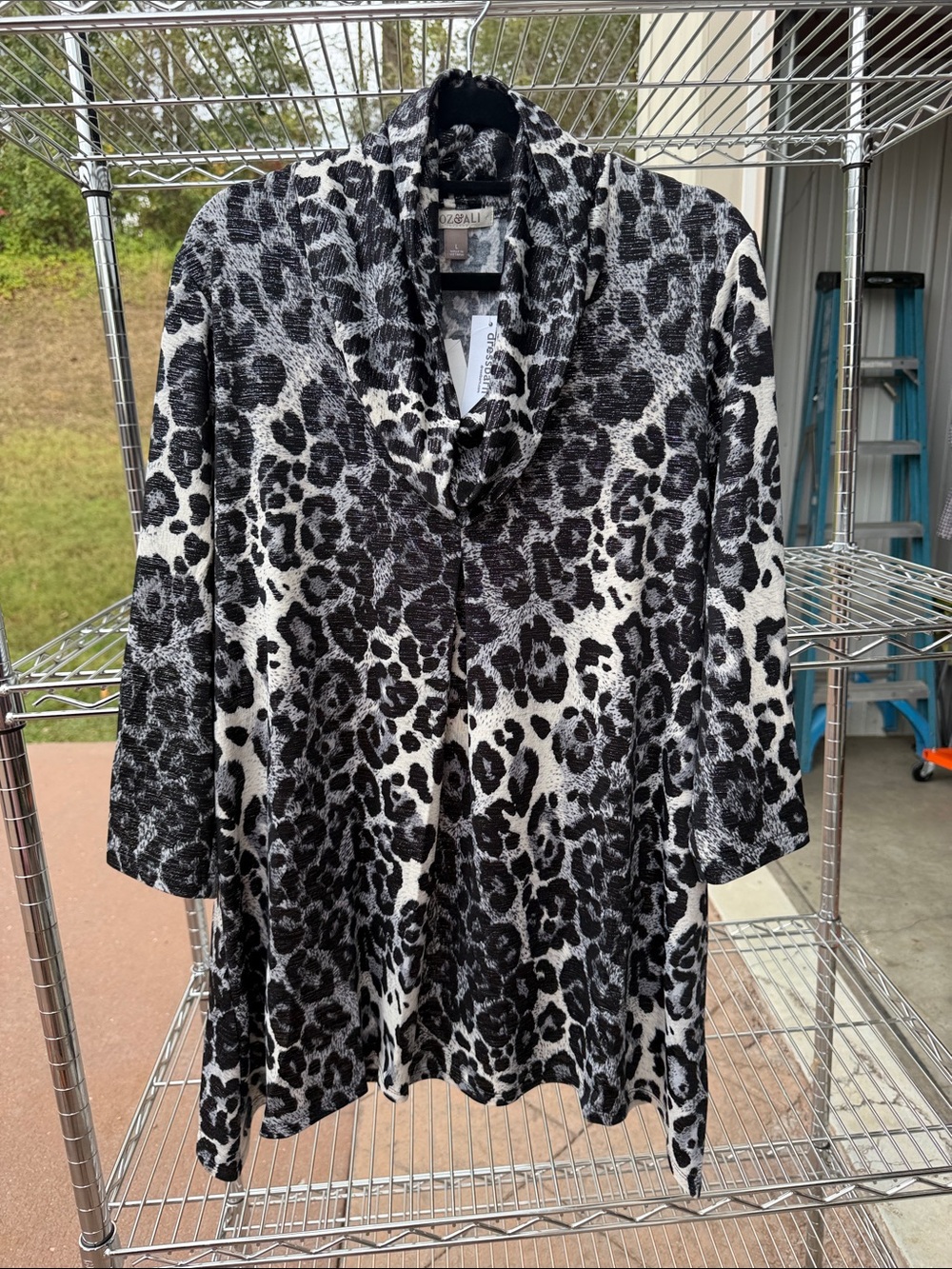 Roz & Ali Black and White Leopard-Print Cowl Neck Tunic